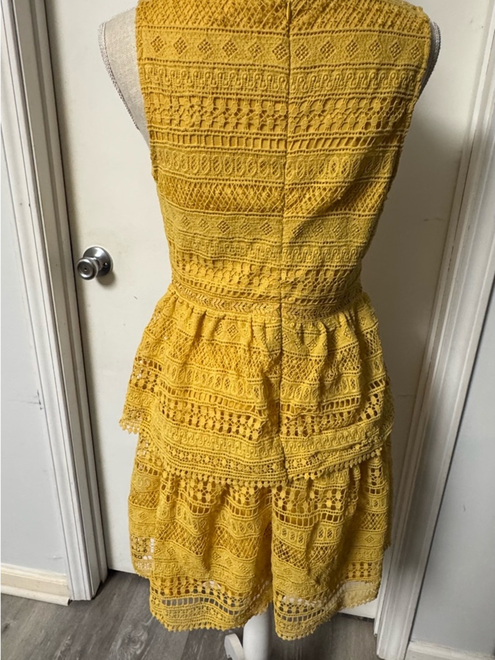 miami Yellow Crochet V-Neck Tiered Mini Dress - Picture 5 of 10